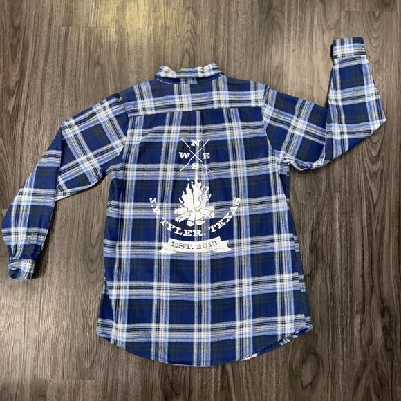 Backpacker J.P. TYLER,TEXAS 2013 Flannel Blue Plaid Long Sleeve Shirt  Medium - Picture 13 of 16